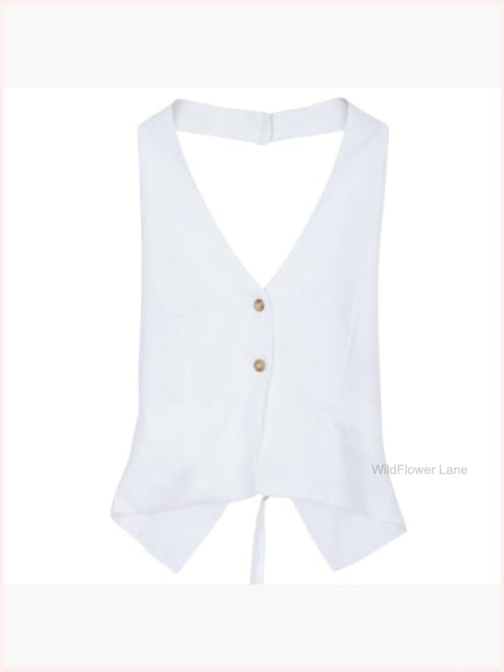 Linen Halter Backless Vest Sleeveless Button Front Top Women's Waistcoat - Picture 4 of 7